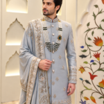 Royal Grey Embroidered Sherwani Set for Men