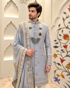 Royal Grey Embroidered Sherwani Set for Men