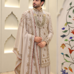 Royal Ivory Embroidered Sherwani with Shawl for Men